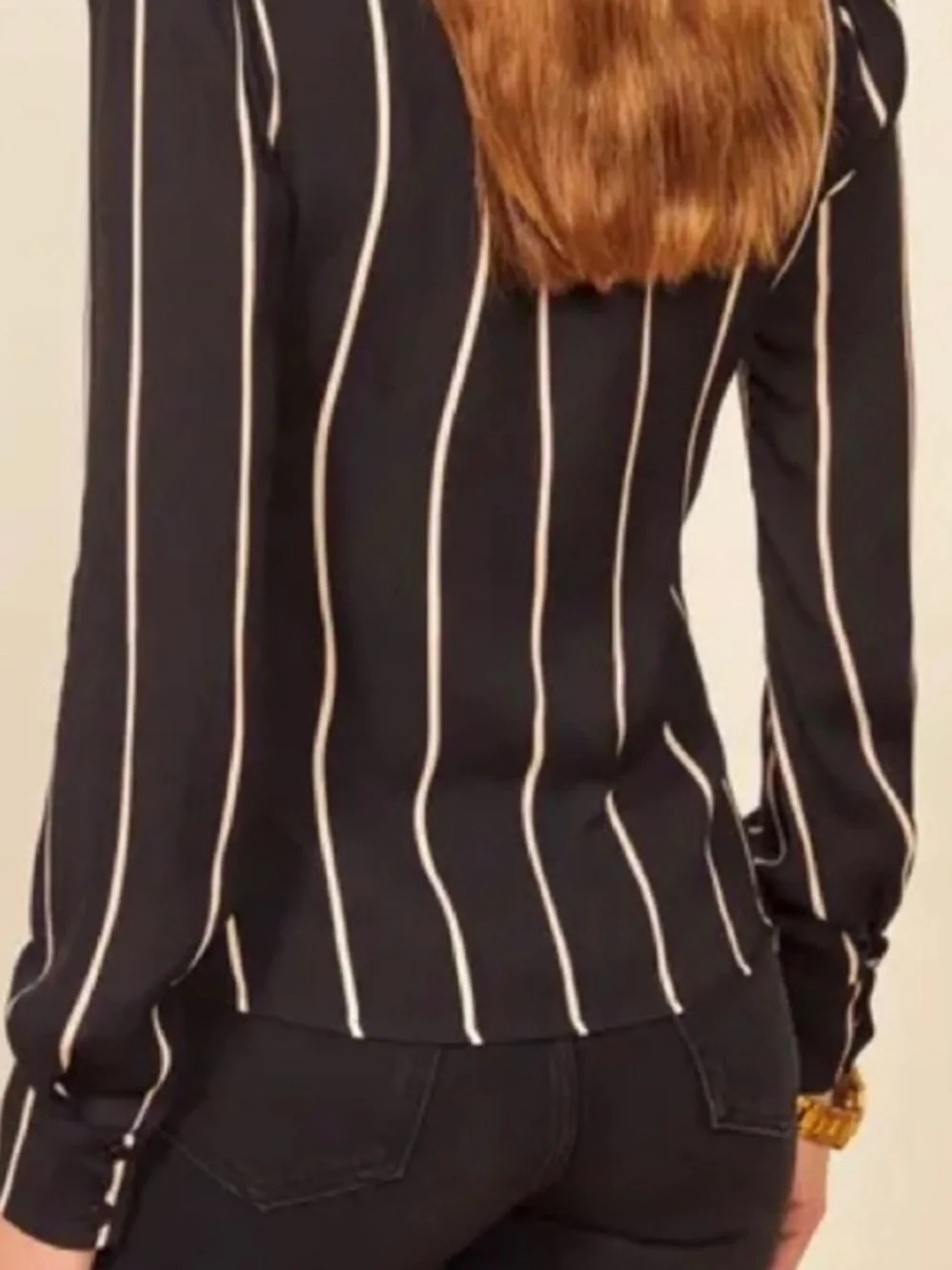 Reformation Annaliese Top NWT Size Large Black White Vertical Striped Blouse